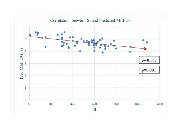 Correlation of smoking index with the predicted MEF50.